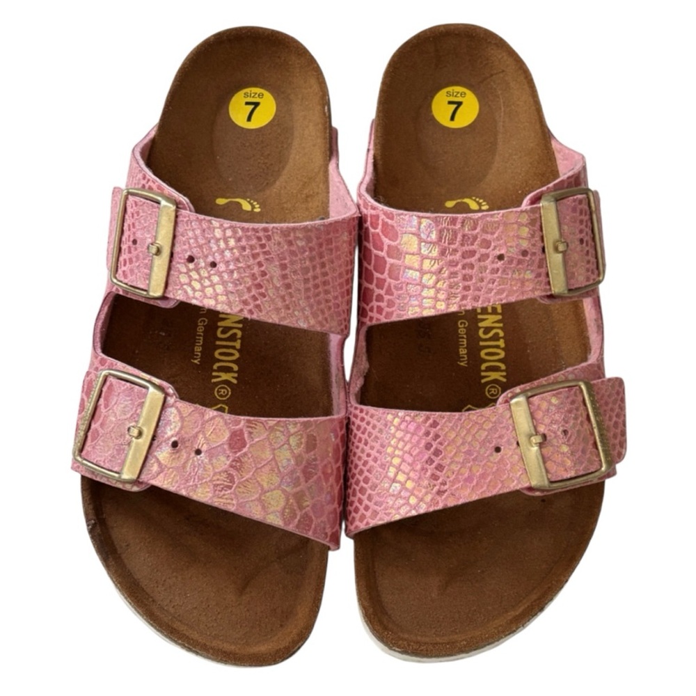 BIRKENSTOCK Women's Arizona Sydney Sandal Shiny Snake Rose Size 7 - Picture 4 of 8